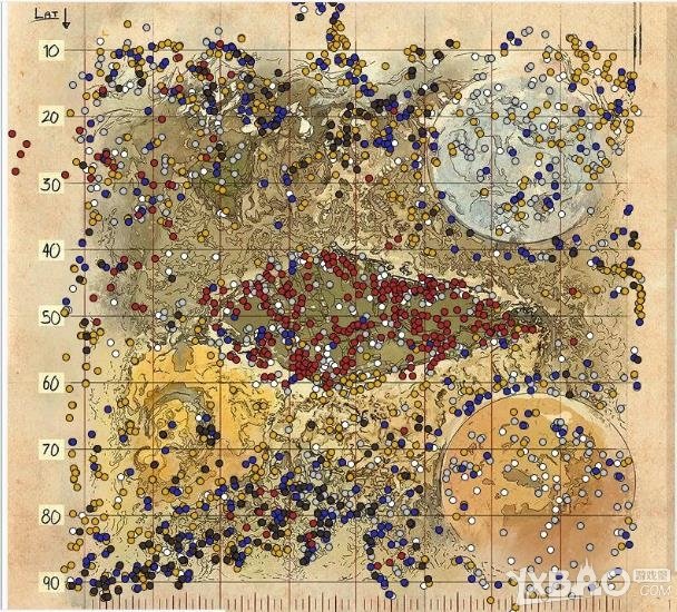 《方舟：生存进化》灭绝资源地图分布