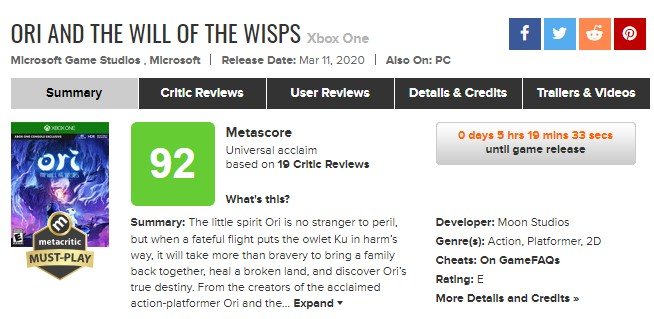 《奥日与萤火意志》媒体评分解禁 IGN评分9分