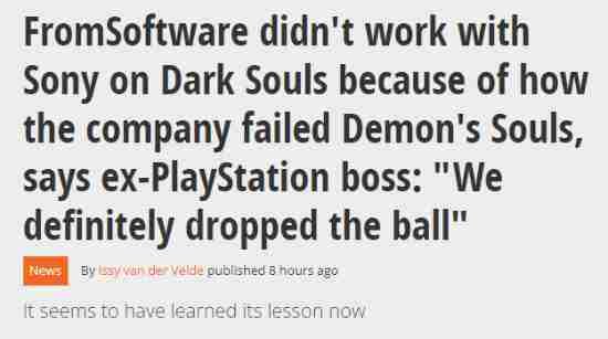 索尼忽视恶魔之魂FS社失望拒绝黑魂合作提议